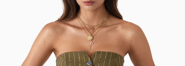 woman wearing custom charm necklace