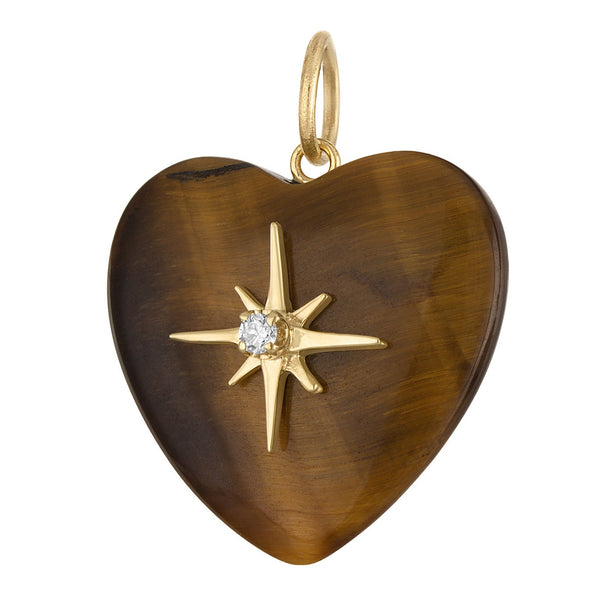 Vintage Tigers Eye Starburst Heart 14k Gold Charm