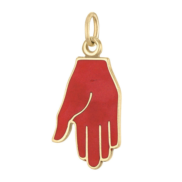 Vintage Enamel Red Hand 9k Gold Charm