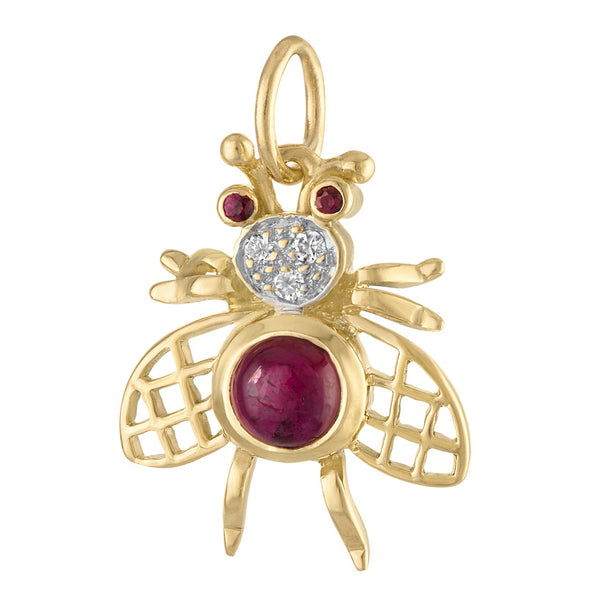 Vintage Ruby Bee 14k Gold Charm