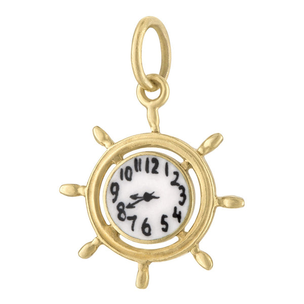 Vintage Mini Enamel Clock 14k Gold Charm