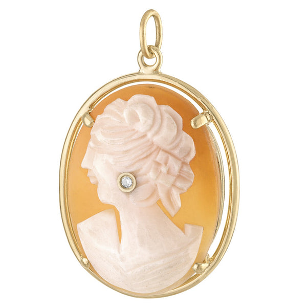 Vintage Diamond Set Cameo 14k Gold Charm