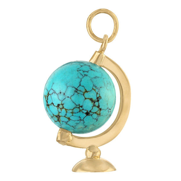 Vintage Spinning Turquoise Globe 14k Gold Charm