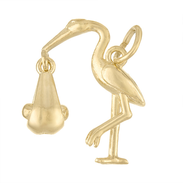 Stork with Twins 14K Gold Charm