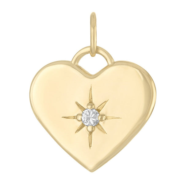 Engravable Heart with Diamond 14K Gold Charm