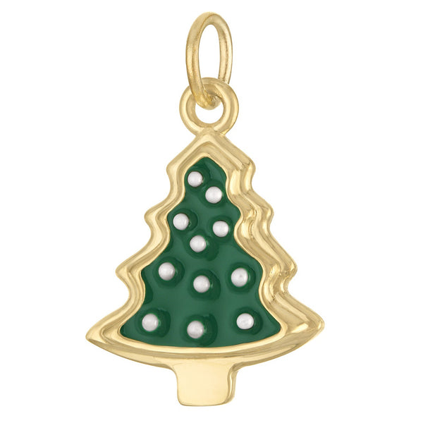 Enamel Christmas Tree Cookie 14k Gold Charm