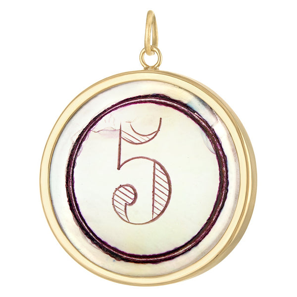 Vintage Mother of Pearl #5 Gambling Chip 14k Gold Charm