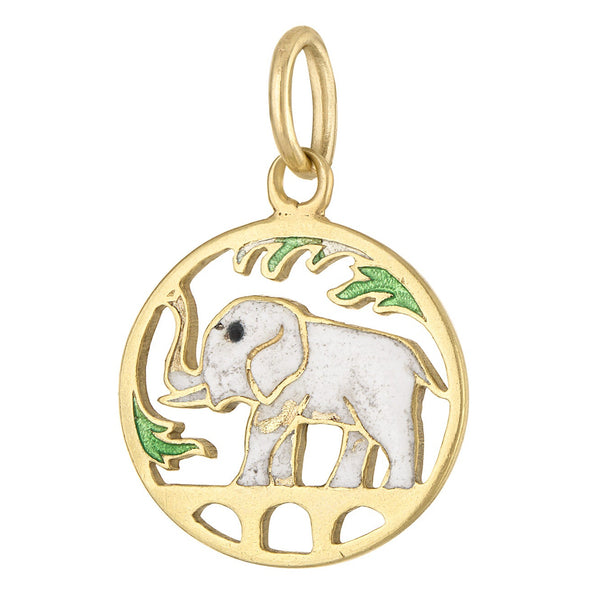 Vintage Enamel Elephant 14k Gold Charm