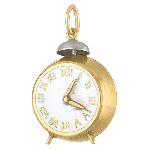 Vintage Movable Enamel Clock 14k Gold Charm