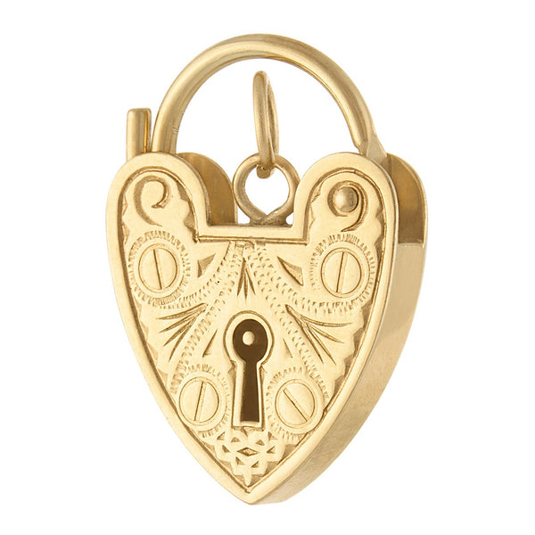 Vintage Decorative Heart Lock Clasp 9k Gold Charm