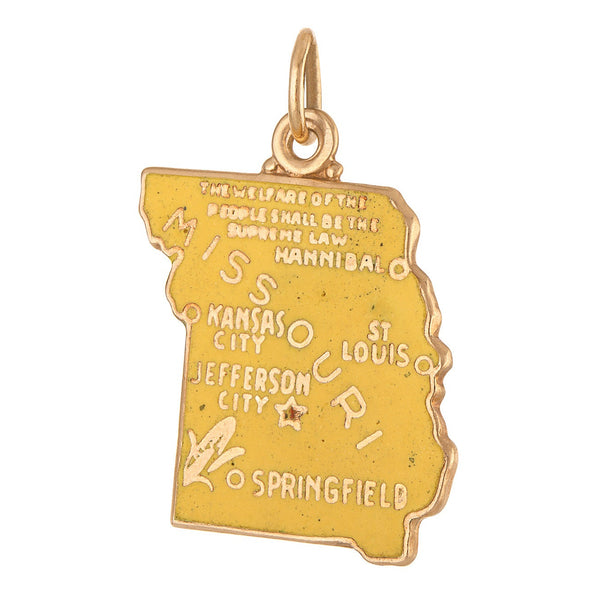 Vintage Enamel Map of Missouri 14k Gold Charm