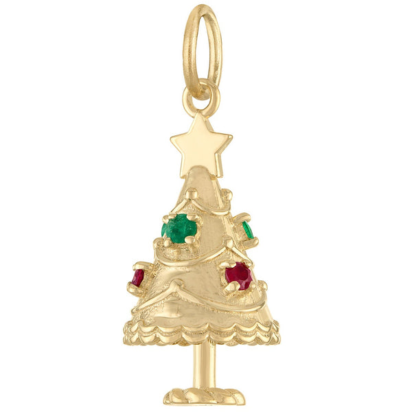 Christmas Tree with Gems 14K Gold Charm