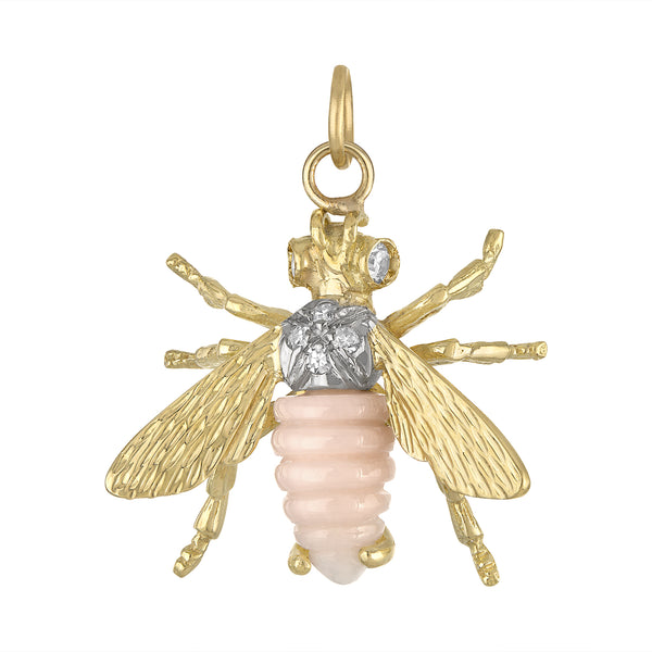 Vintage Coral & Diamond Bee 18k Gold Charm