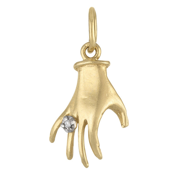 Vintage Hand with Diamond Ring 14k Gold Charm