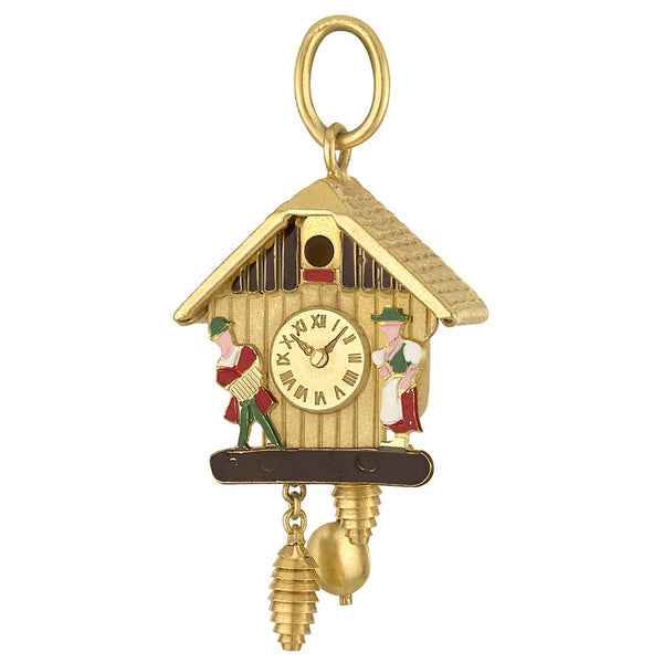 Vintage Enamel Cuckoo Clock 18K Gold Charm