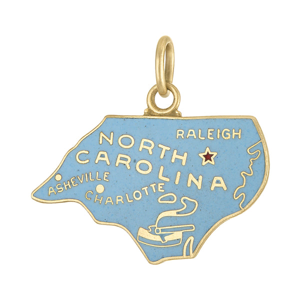 Vintage Enamel Map of North Carolina 14k Gold Charm