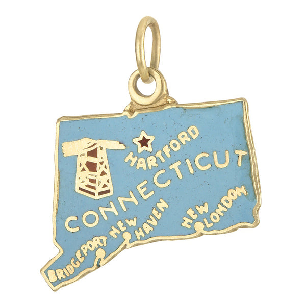 Vintage Enamel Map of Connecticut 14k Gold Charm