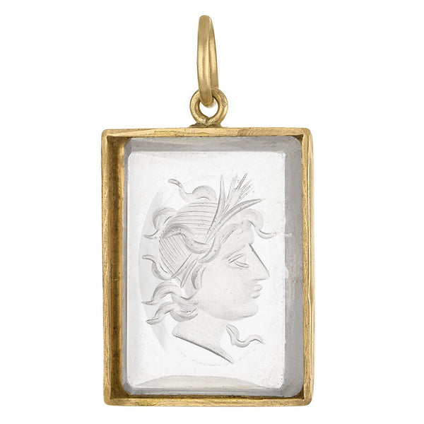 Vintage Roman Profile Glass Intaglio 14k Gold Charm