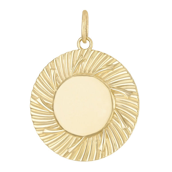 Monogram Engine Turned Disc 14k Gold Charm