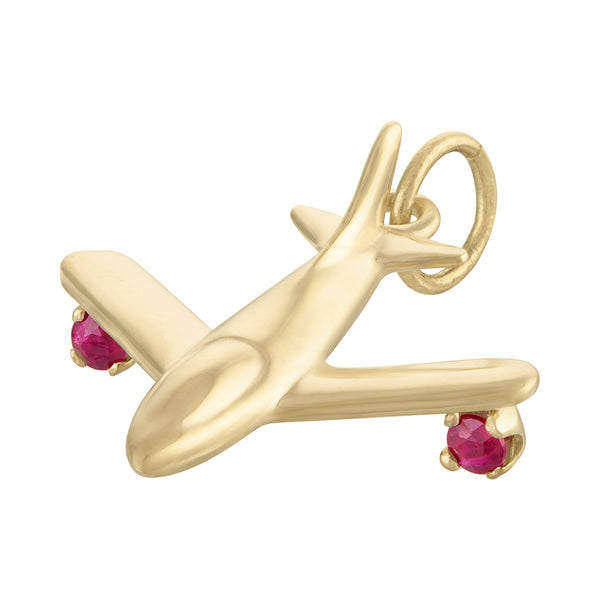 Ruby Airplane 14K Gold Charm