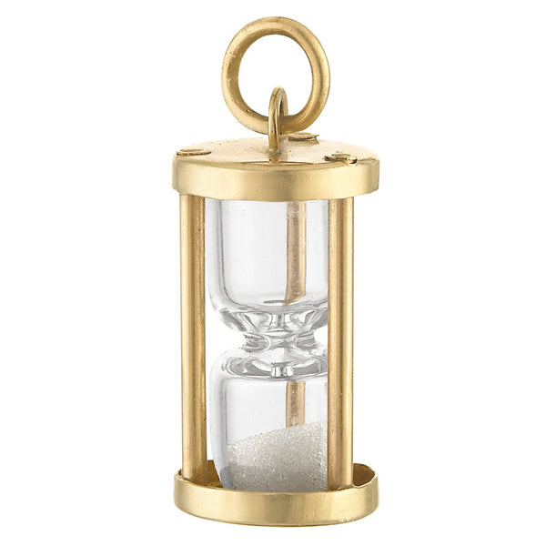 Vintage White Sand Hourglass 14k Gold Charm