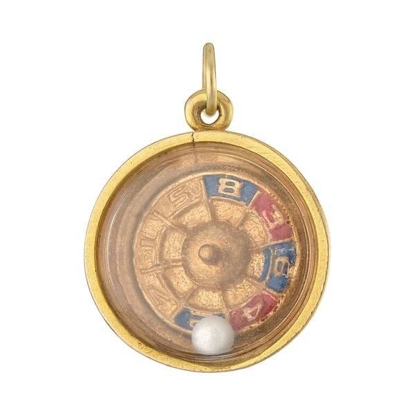 Vintage Movable Roulette Wheel 14k Gold Charm