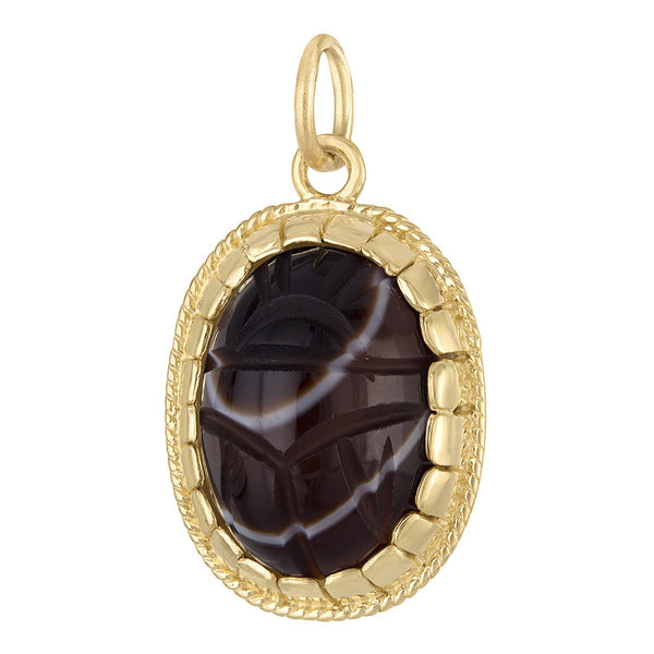 Vintage Banded Agate Scarab 14k Gold Charm