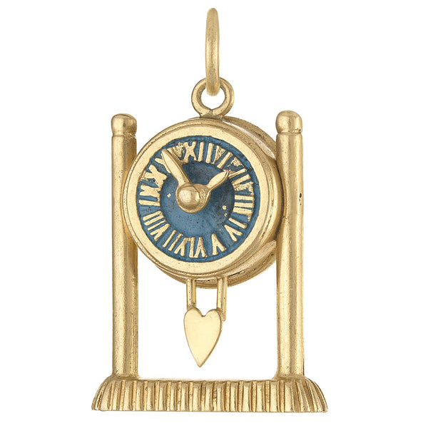 Vintage Movable Enamel Standing Clock 14k Gold Charm