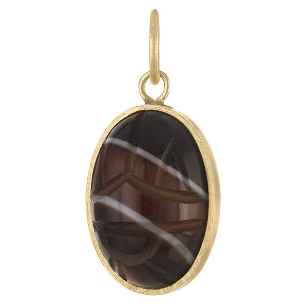 Vintage Banded Agate Scarab 14k Gold Charm