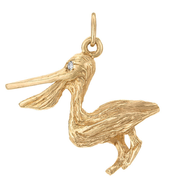 Vintage Pelican with Diamond Eyes 14k Gold Charm