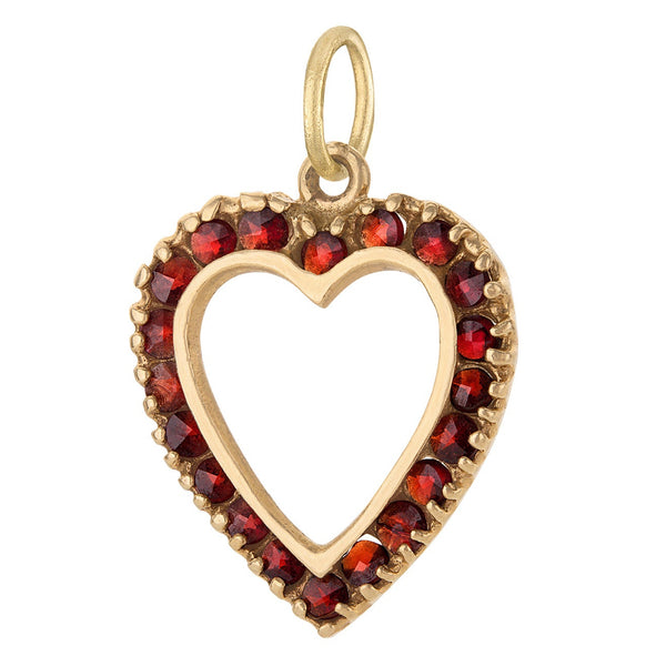 Vintage Garnet Heart 14k Gold Charm