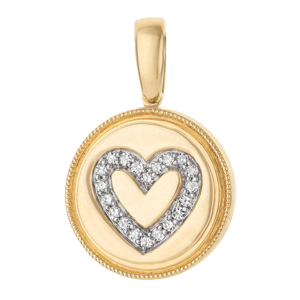 Vintage Diamond Heart Disc Mini 14k Gold Charm