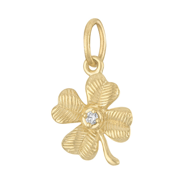 Diamond Set Clover Mini 14K Gold Charm