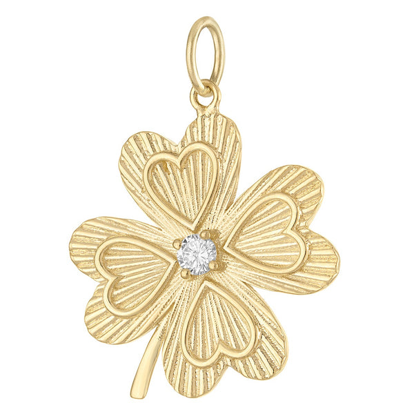 Larger Diamond Set Clover 14k Gold Charm