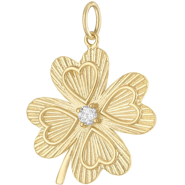 Larger Diamond Set Clover 14k Gold Charm