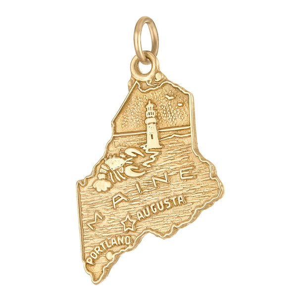 Vintage Engravable Map of Maine 14k Gold Charm