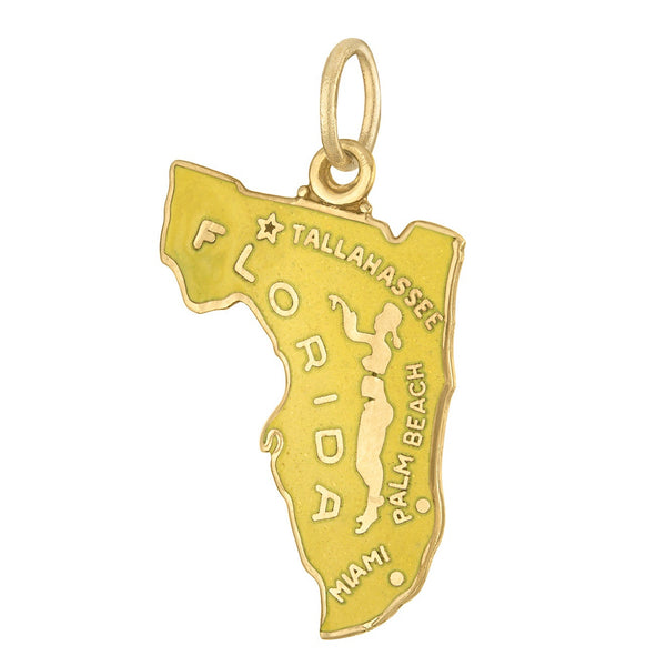 Vintage Enamel Map of Florida 14k Gold Charm