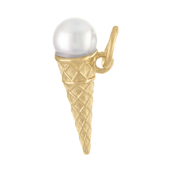 Ice Cream Cone with Pearl Scoop 14K Gold Charm