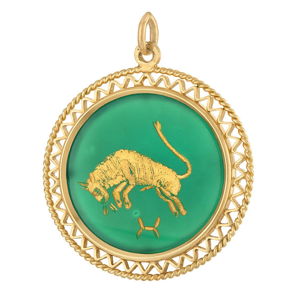 Vintage Taurus Intaglio 14K Gold Charm