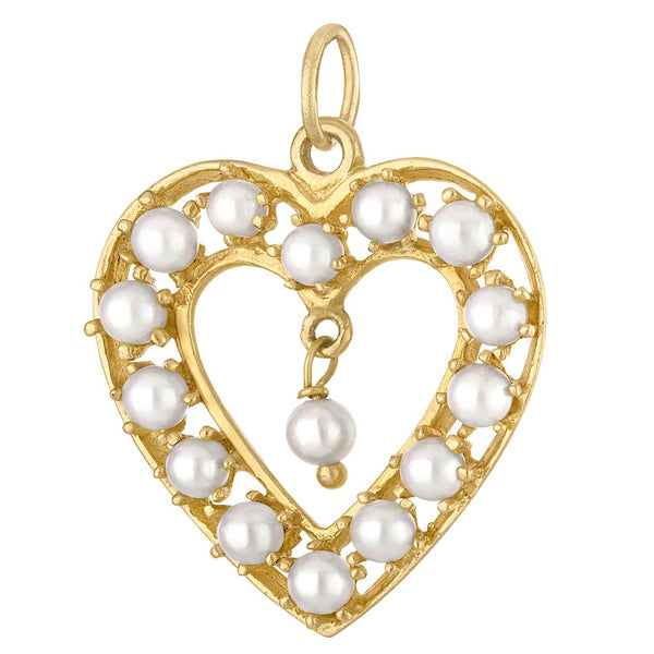 Vintage Pearl Heart 14K Gold Charm