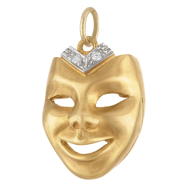 Vintage Diamond Drama Mask 18K Gold Charm