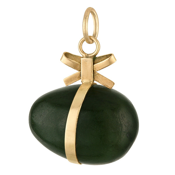 Vintage Nephrite Jade Easter Egg 14K Gold Charm