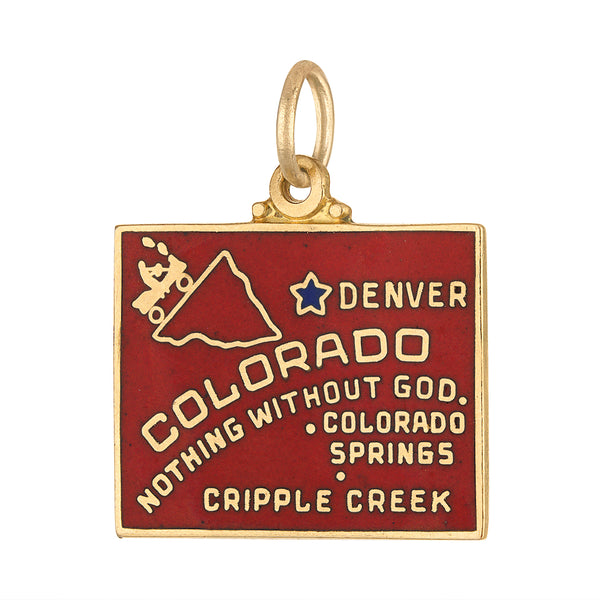 Vintage Enamel Map of Colorado 14k Gold Charm