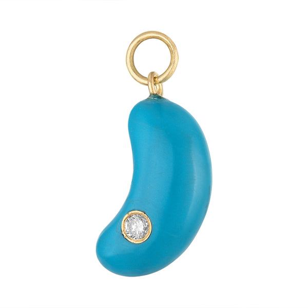 Vintage Turquoise & Diamond Bean 14k Gold Charm