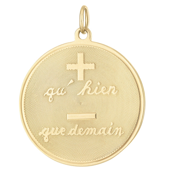 Vintage Engravable Qu' Hier Que Demain 14k Gold Charm