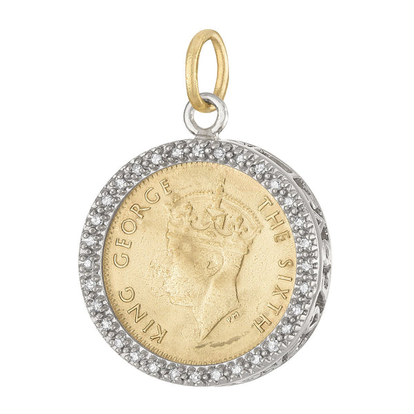 Vintage King George VI Hong Kong Diamond Set Coin 14k Charm