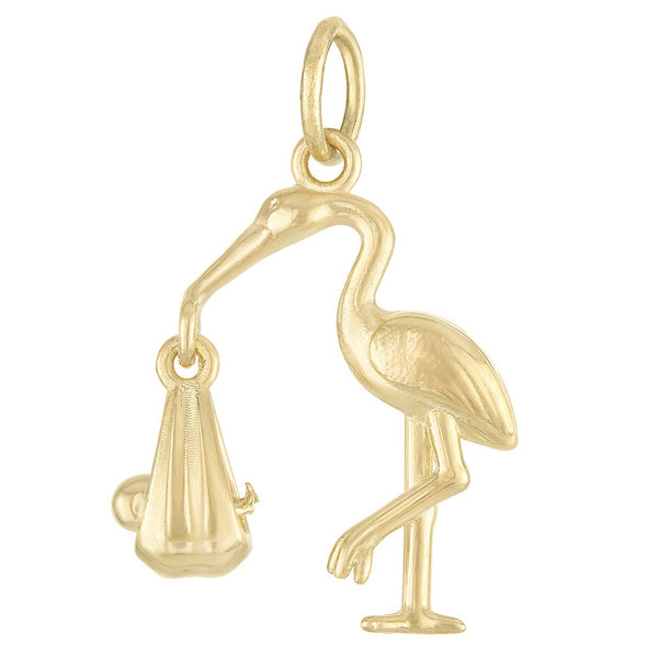 Stork With Baby 14K Gold Charm