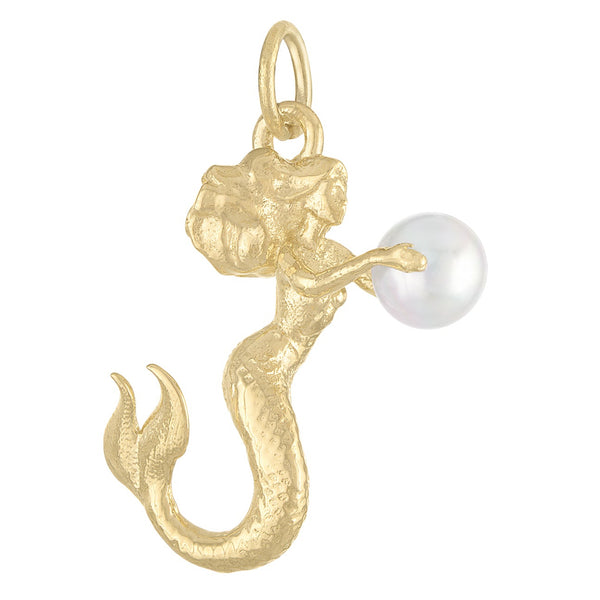 Mermaid with Pearl 14k Gold Charm