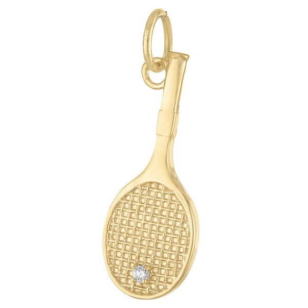 Tennis Racquet with Diamond Ball 14K Gold Charm