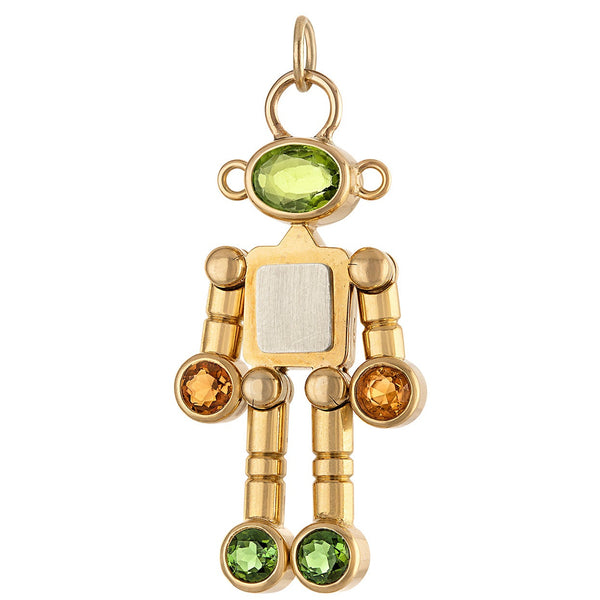 Vintage Gem Set Robot 18k Gold Charm